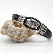 Pulseira de motocicleta em cordas de couro preto