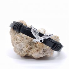 Pulseira de águia sobre cordão de couro 