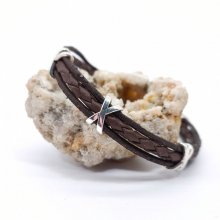 Pulseira de couro castanho multi-alças para homens