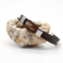 Pulseira de ágata de azeitona em couro castanho para homem