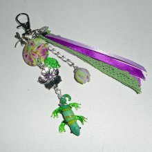 Porta-chaves de gecko de vidro/jóias com contas e fitas de flor de barro